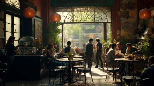 Artistic bohemian cafe scene