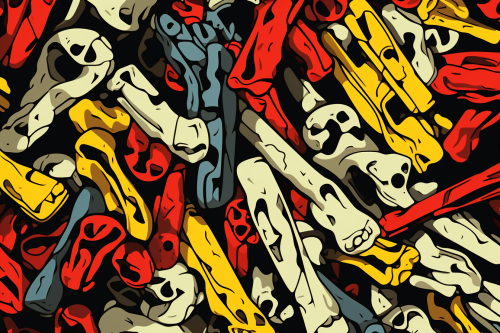 Vibrant bone pile artwork in pop art style