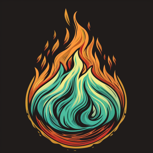 Bonfire symbol in teardrop shape emblem