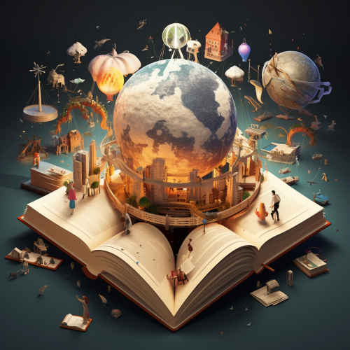 3D book with subjects emerging