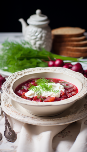 Borscht in Russian Decorated Bowl