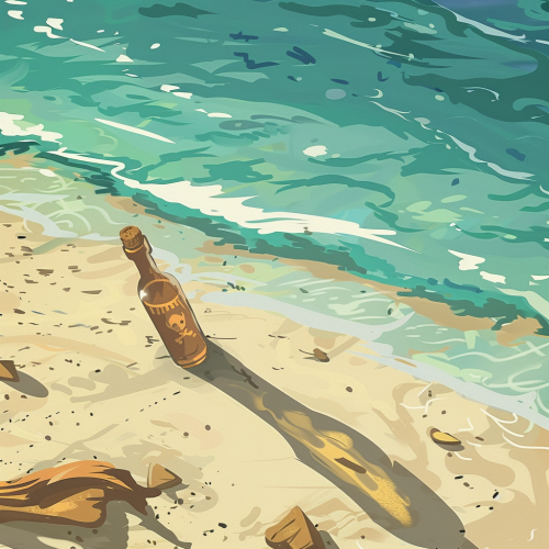 Pirate bottle on sandy beach Pirate bottle on sandy beach