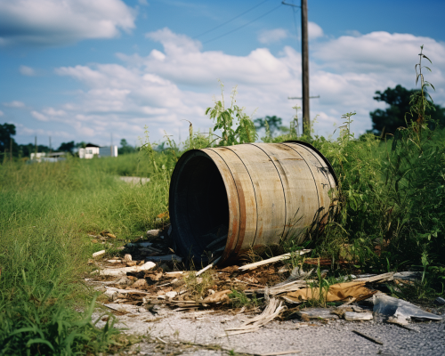 Abandoned bourbon barrels on outskirts of town