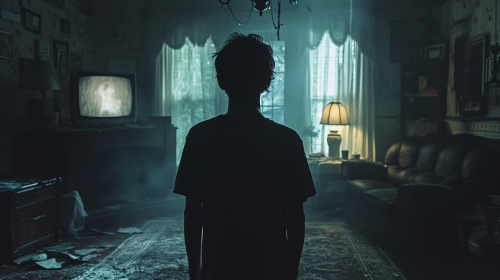 Boy in Dark Living Room