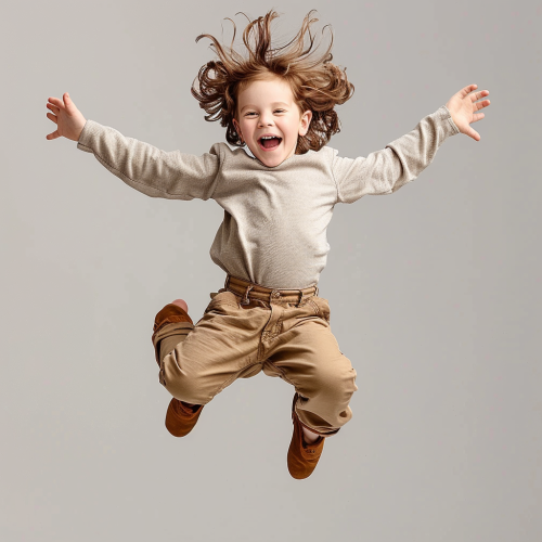 3-year-old boy jumping with brown hair