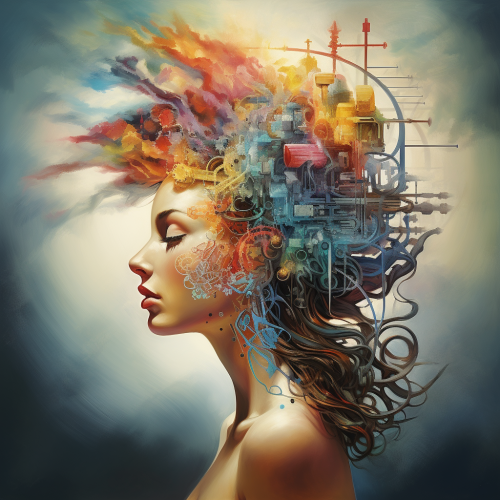 Art of woman thinking with creativity and logic