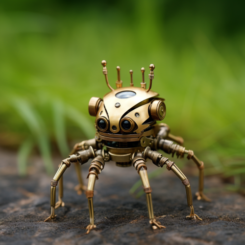 Small brass steam-powered robot with multiple limbs