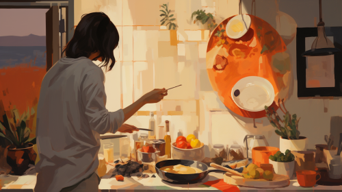 Person preparing breakfast in apartment