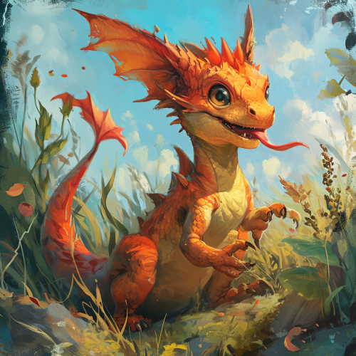 Cheerful dragoness with red mane