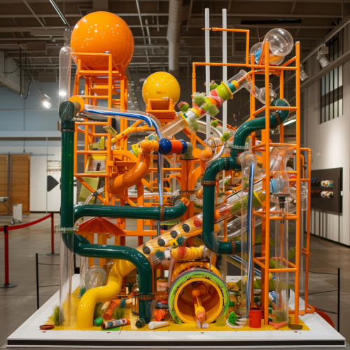 Rube Goldberg machine dropping ball in trash