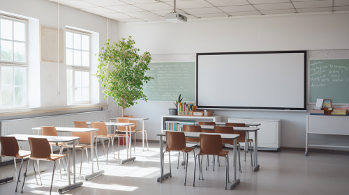 High school classroom with whiteboard High school classroom with whiteboard