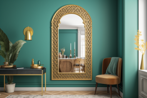 Pond mirror in bright tunisian hallway