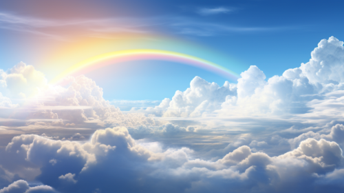 Vibrant rainbow in bright blue sky Vibrant rainbow in bright blue sky
