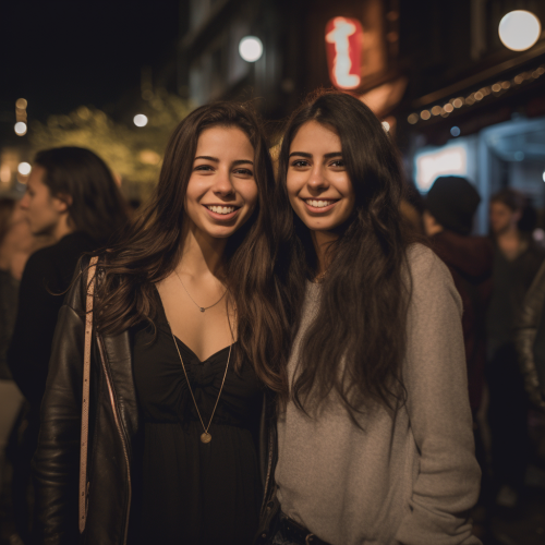 British woman and sister on a night out