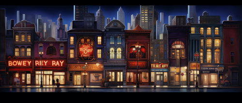 Bright and bustling Broadway cityscape