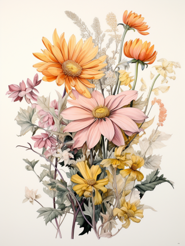Broken chrysanthemums botanical illustration