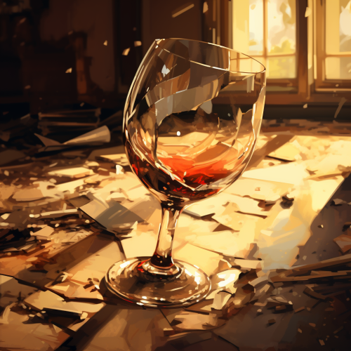 Beautiful Digital Painting of Broken Wine Glass on Floor