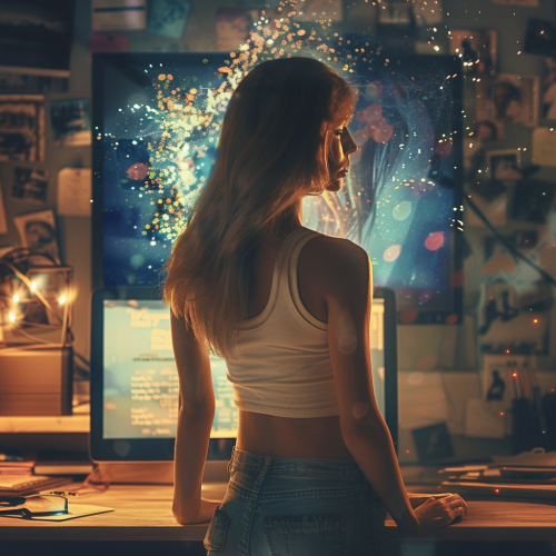 Brunette woman AI computer love