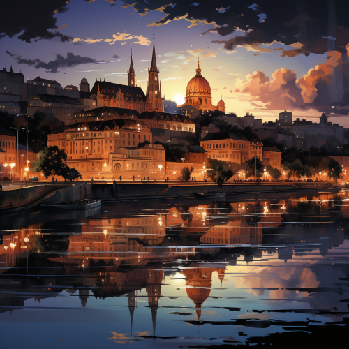 Beautiful Budapest Night Lights Painting