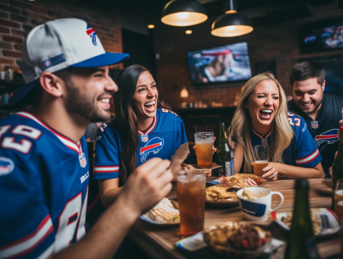 Friends enjoying Buffalo Bills watch party