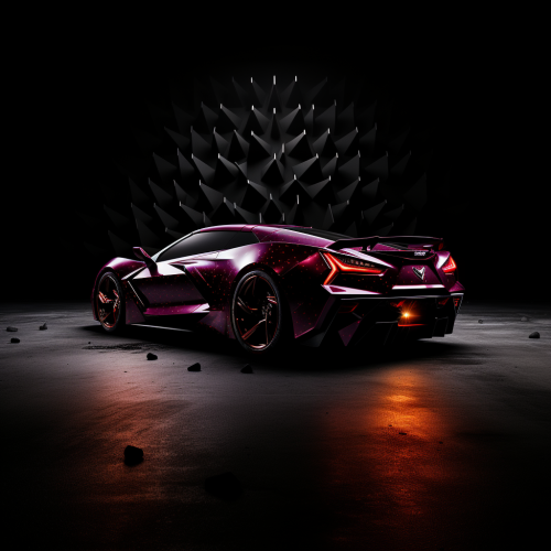 Burgundy Chevrolet Corvette C8 in extreme far shot