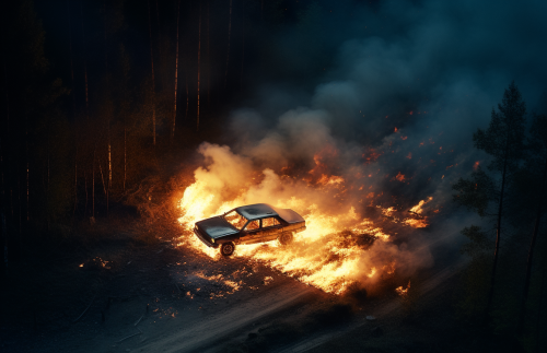 Burned Out Car Forest Flames Haroon Mirza