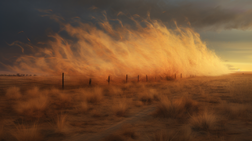 Mesmerizing burning tumbleweeds rolling across the plains