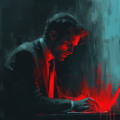 Illustration of business man looking at data