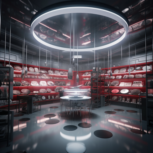 Butcher glass themed room with vinyl records collection