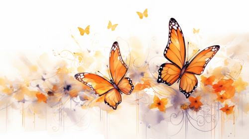 Colorful butterflies with melodic wings on a white background