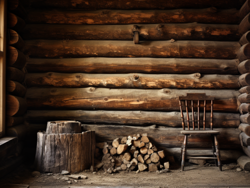 Rustic log cabin with primitive furnishings Rustic log cabin with primitive furnishings