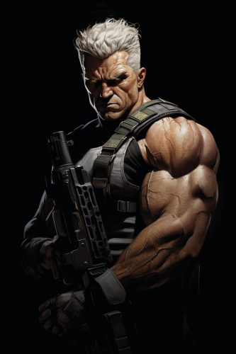 Rough painting of Cable character with a huge gun