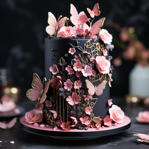 Tall cake with butterfly wafer paper