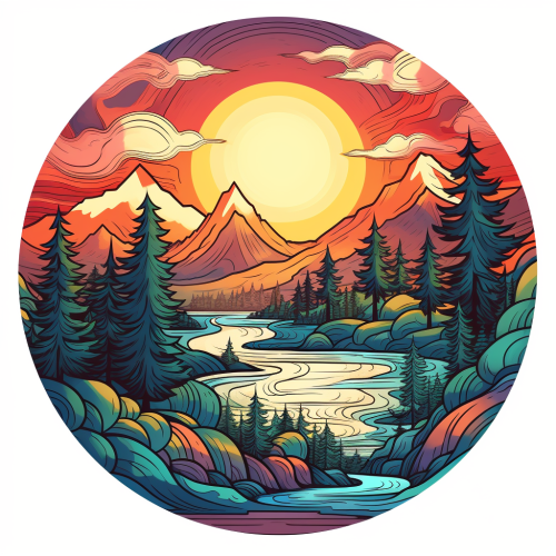 Logo of calming Pacific Northwest Seattle with mountains and trees