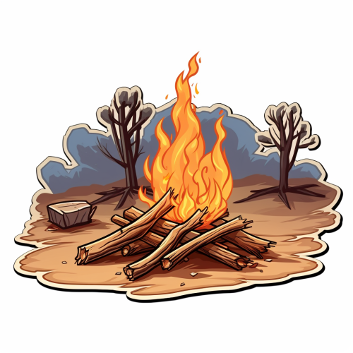 Campfire Sand Dry Tree Branches Presentation Sticker Cartoon