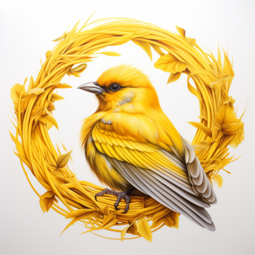 Canary surrounded by yellow feathers