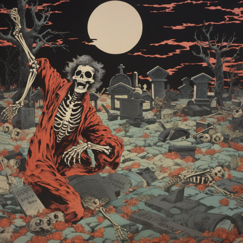 Zombie digging grave in spooky graveyard Zombie digging grave in spooky graveyard