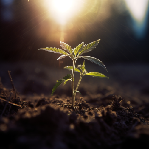 cannabis sprout emerging soil sunlight