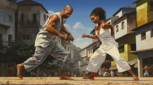 Two people performing Capoeira in Bahia City