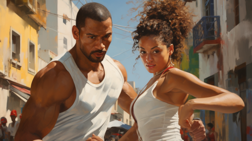 Two people practicing Capoeira in Bahia city Two people practicing Capoeira in Bahia city