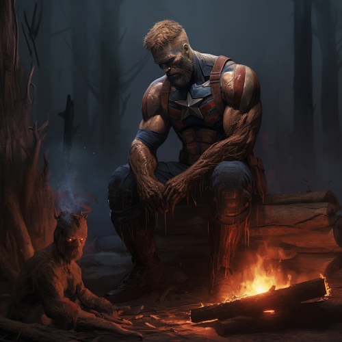 Captain America chopping fire wood with Groot Captain America chopping fire wood with Groot