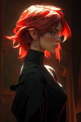 Woman with Short Red Hair in Dramatic Lighting