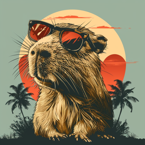 Cute capybara in retro t-shirt