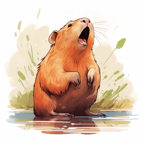 Adorable capybara licking itself in anime style