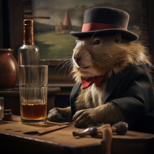 Capybara mafia drinking whisky in Canada