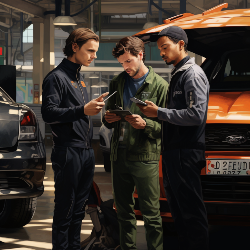 Car mechanics using mobile device for communication