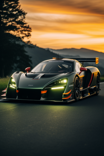 Carbon Fiber McLaren Senna GTR driving on windy road