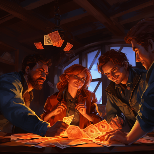 People playing card games in art style