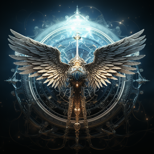 Archangel with Glowing Blue Swords Defends against Evil