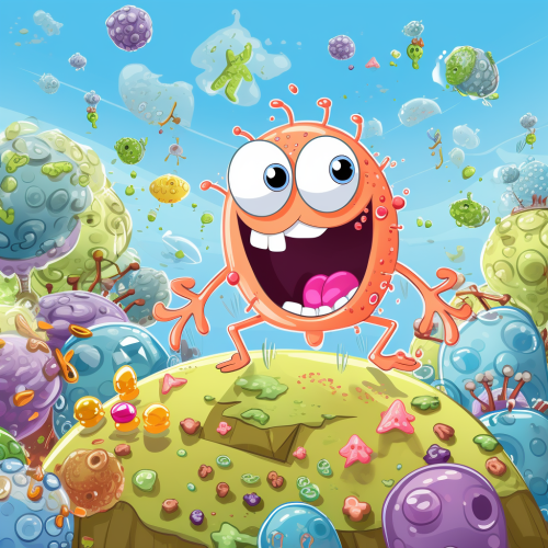 Happy cartoon bacteria probiotic